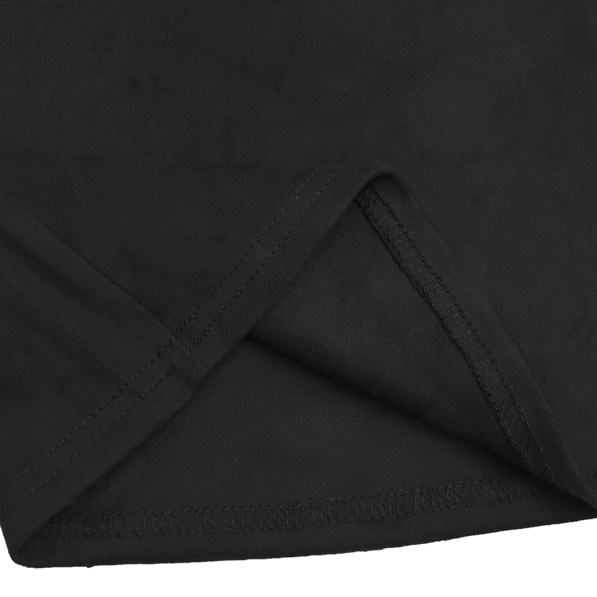 Black jumpsuit fabric with reinforced stitching along side seam