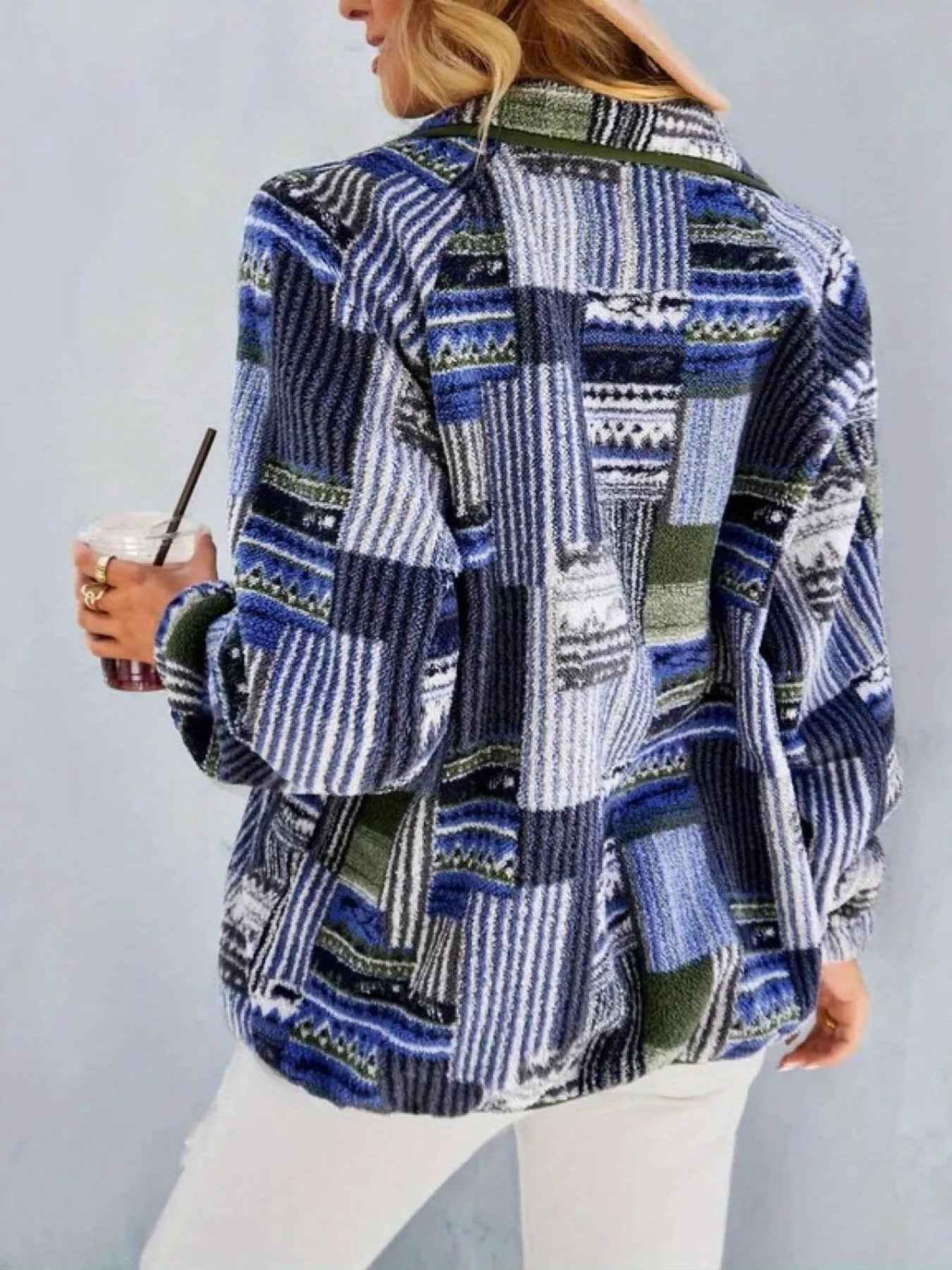 Aztec Print Fleece Jacket - Snap-Down Southwestern Style - Fashions Envy