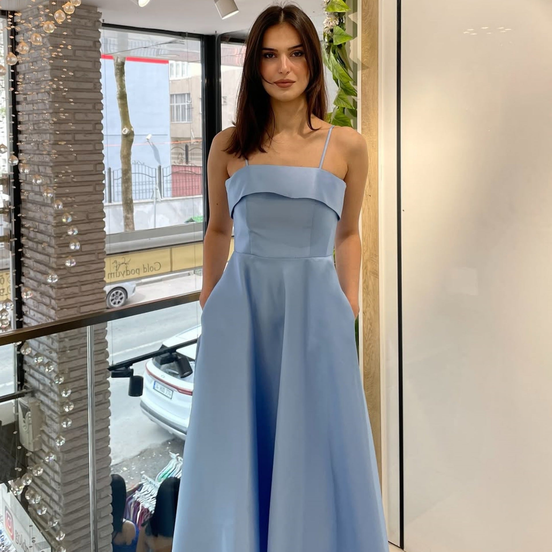 Satin Suspender Dress - Sleeveless Evening Gown - Fashions Envy