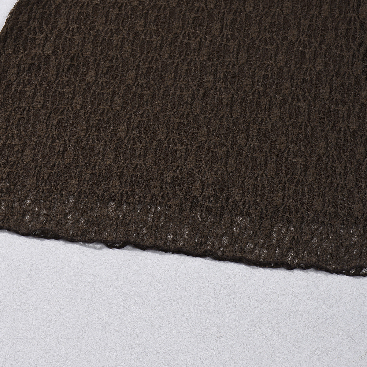 Lace Mini Dress - V-Neck Long Sleeve Brown Bodycon