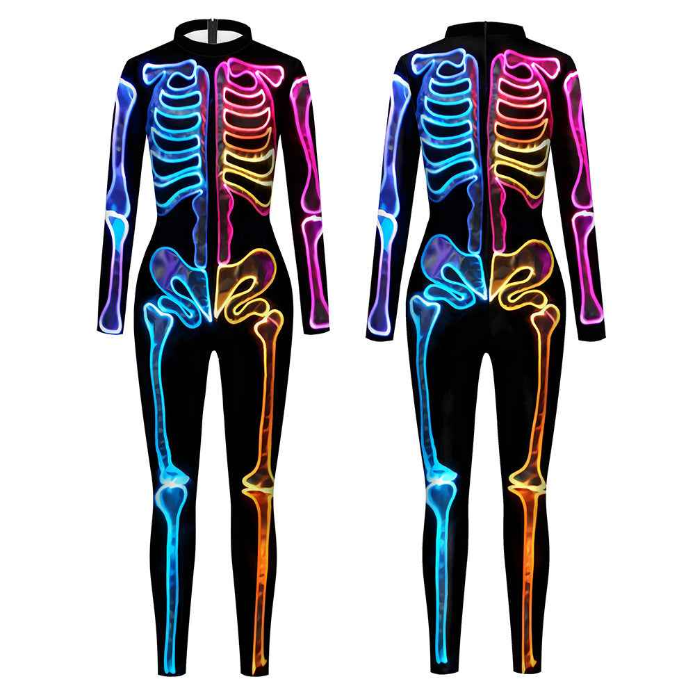 Neon Skeleton Bodysuit - Glow Print Halloween Jumpsuit