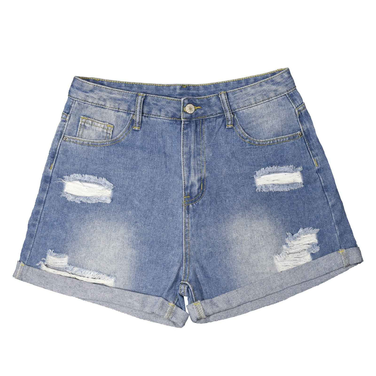 Light Wash Denim Shorts - Rise and Thrive Floral Pocket Print