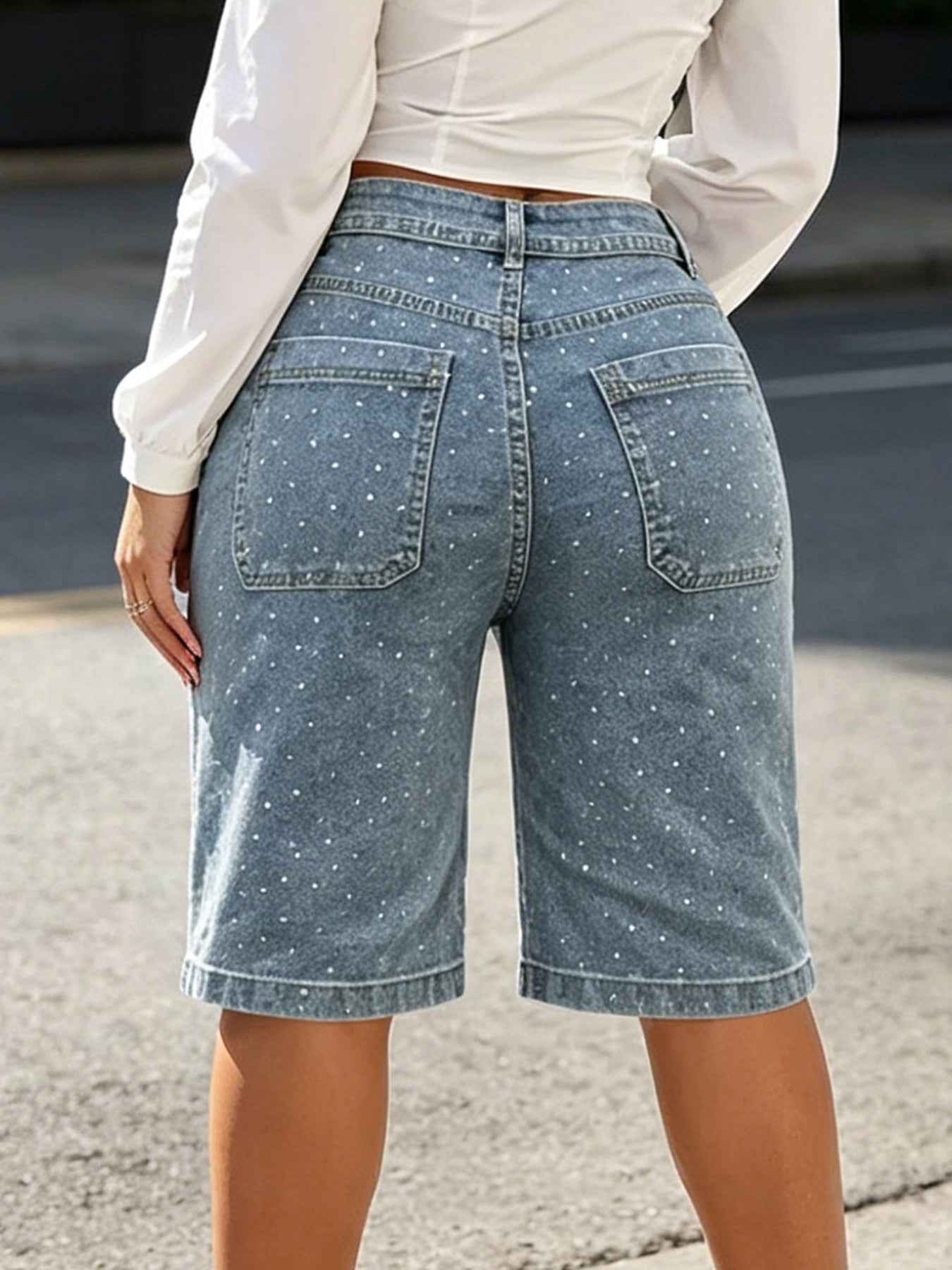 New Summer Women's Rhinestone-Embellished, Loose-Fitting Straight-Leg Cropped Jeans, Includes A Belt, Comfortable Fit, Summer Outfits For Women