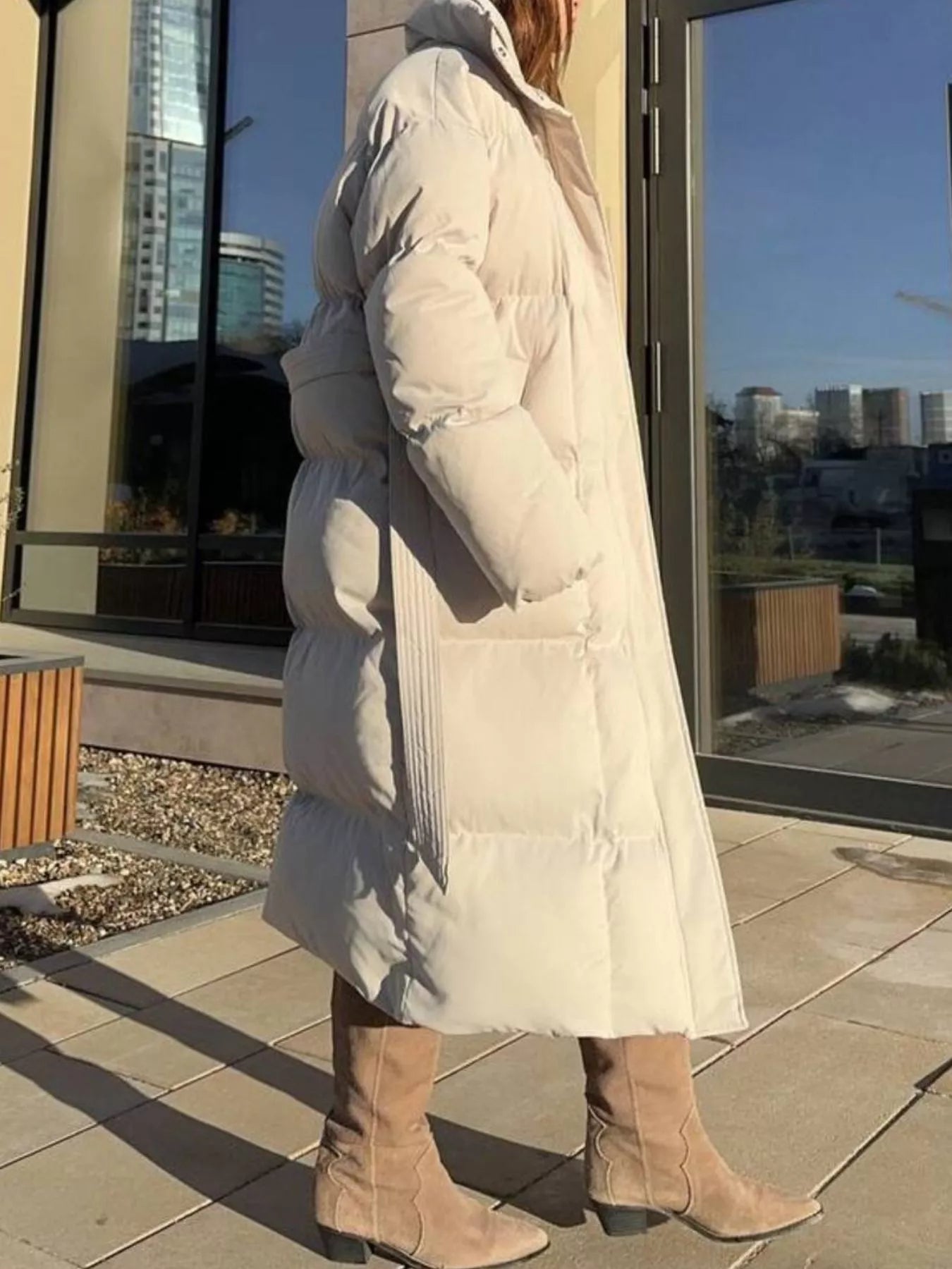Longline Winter Coat - Padded with Belt - Fashions Envy