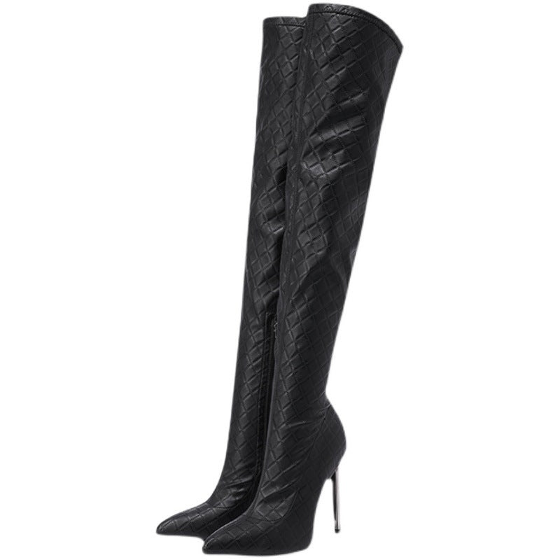 Black Stiletto Over-the-Knee Boots - Slimming Stretch