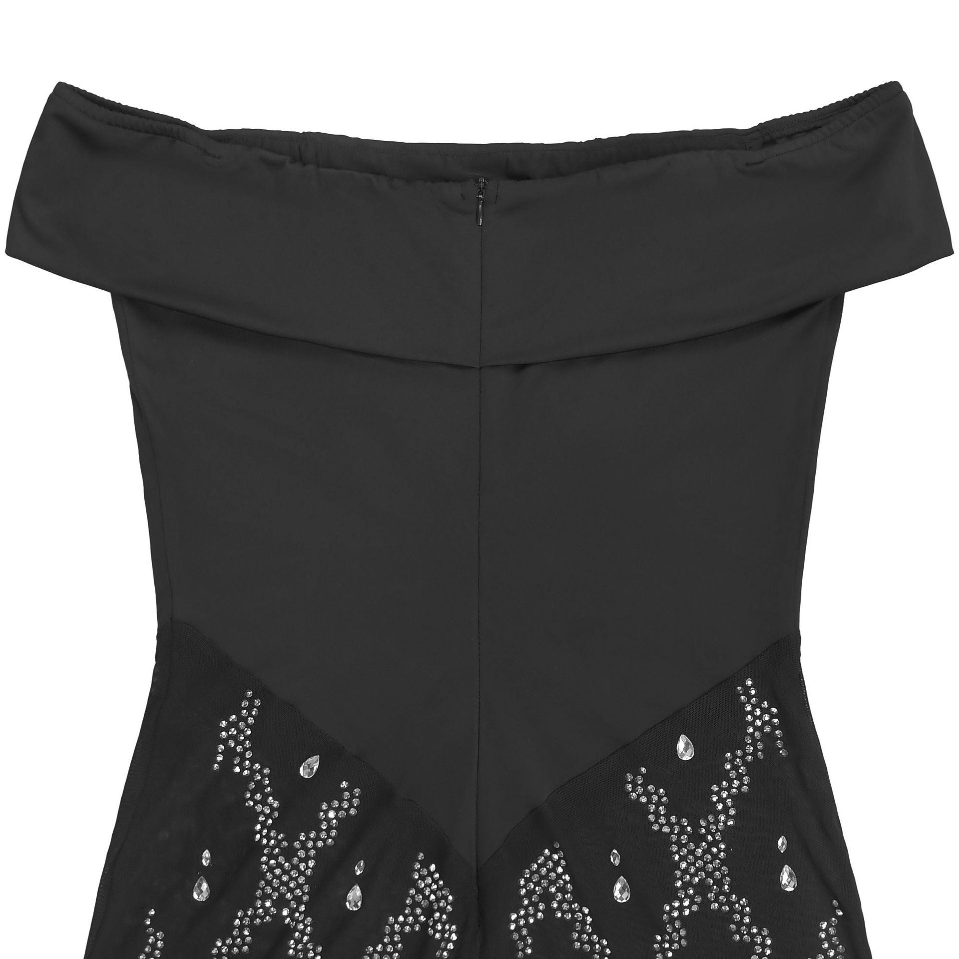 Black Off-Shoulder Sequin Mesh Maxi Gown - Diamond Lattice Crystal Skirt