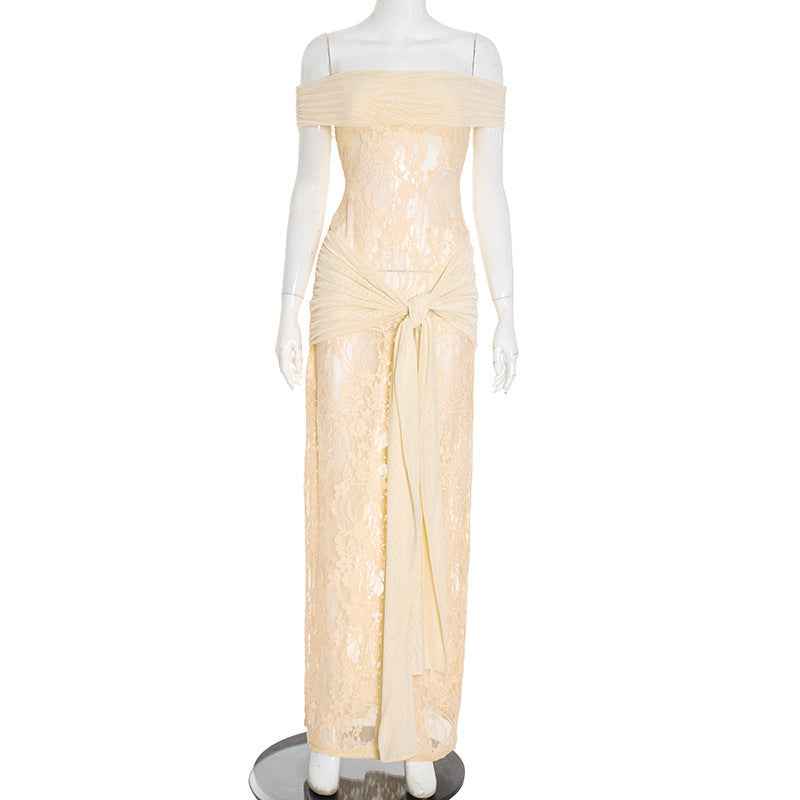 Sexy Sheer Mesh And Lace Off-Shoulder Dress For Women