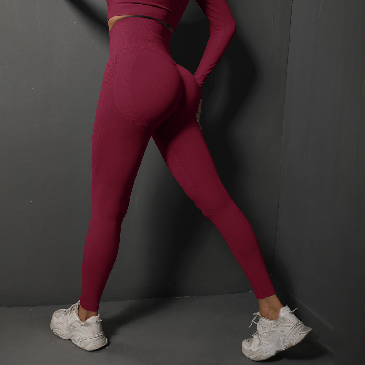 High Waist Workout Leggings - Ribbed Waistband and Ankle Fit