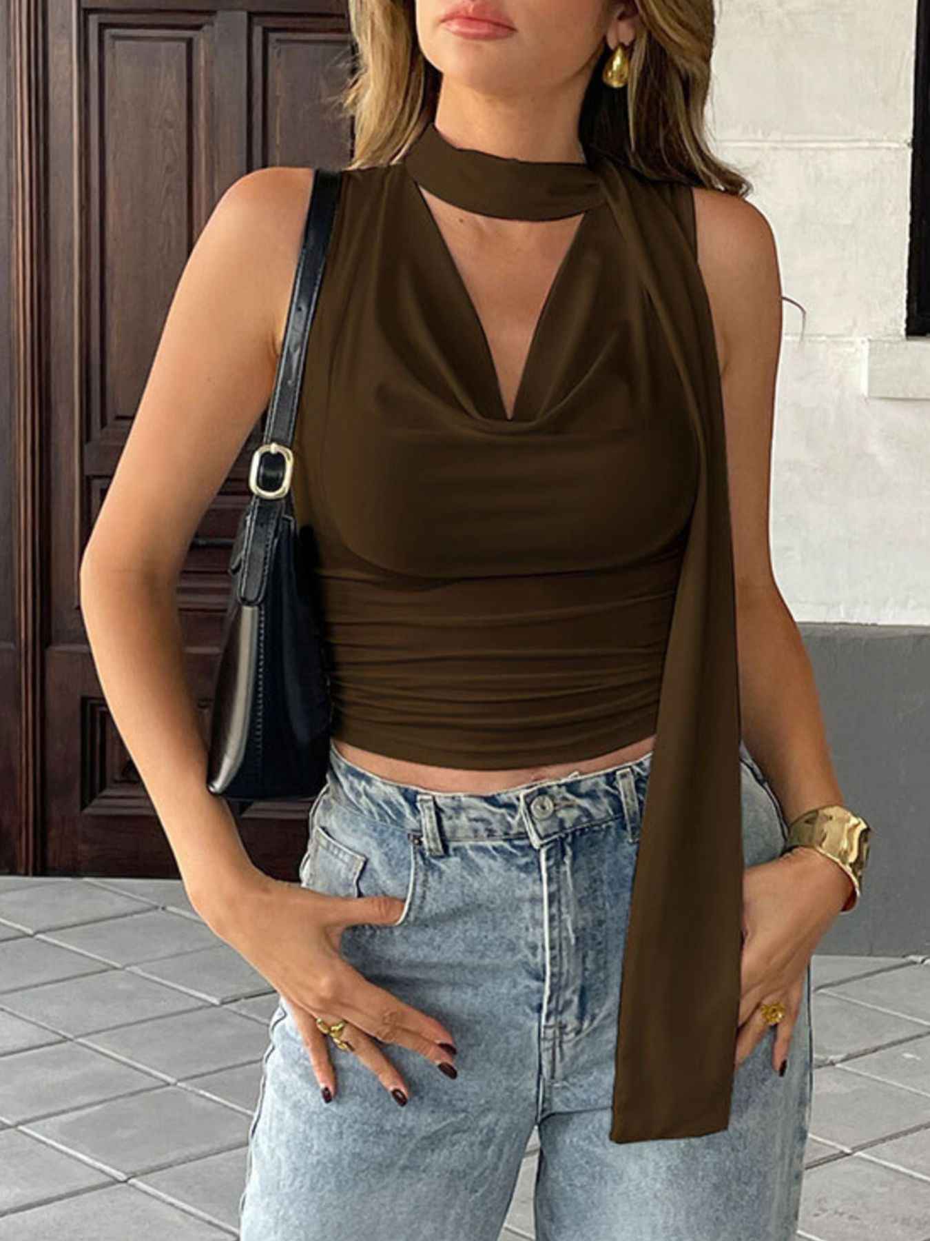 Cowl Neck Ruched Cami