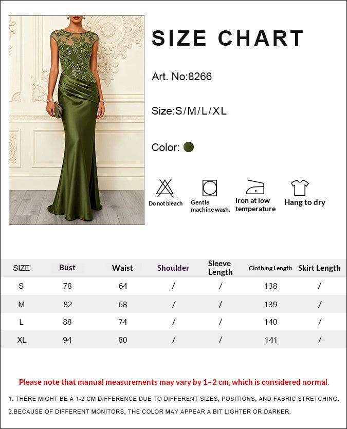 Olive green mermaid gown with floral mesh top and draped satin skirt
