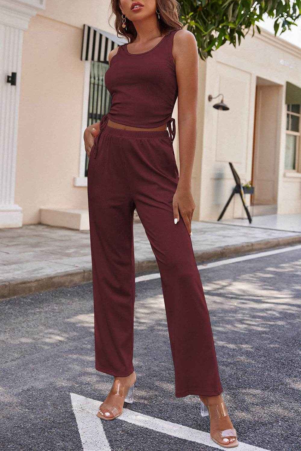 Drawstring Tank - Long Sleeve Cover Up and Pants Set