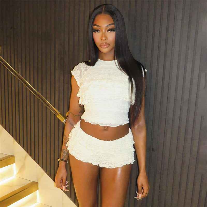 Cutout Crop Top Shorts Set - Midriff Slim Fit Two Piece