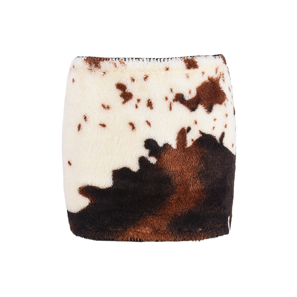 Cow Print Mini Skirt - Knitted Cashmere Fleece