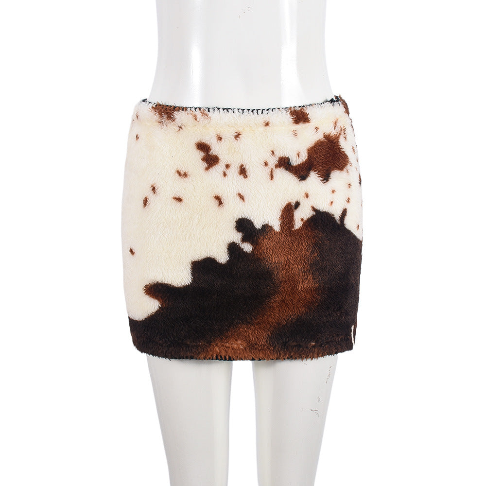 Cow Print Mini Skirt - Knitted Cashmere Fleece