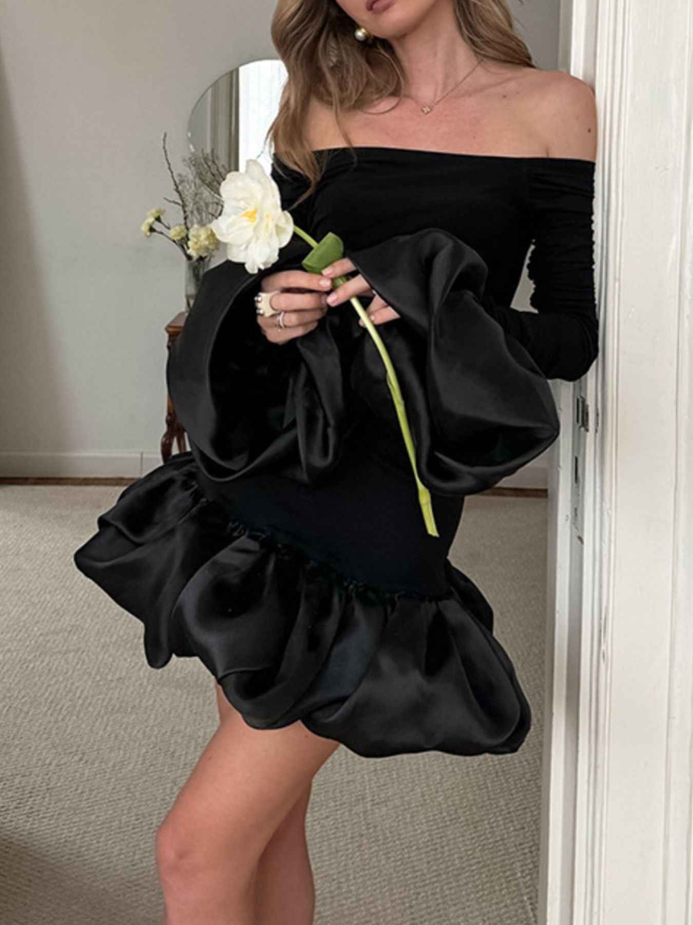 Off-Shoulder Mini Dress - Ruffle Hem Party Style