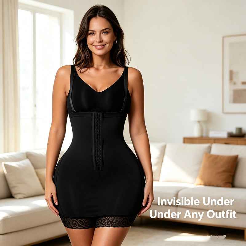 Women's Bodysuit With Tummy Control, High Compression Waist Trainer Shapewear, Seamless Body Shaper With Lace Trim, Adjustable Straps, Zipper Crotch