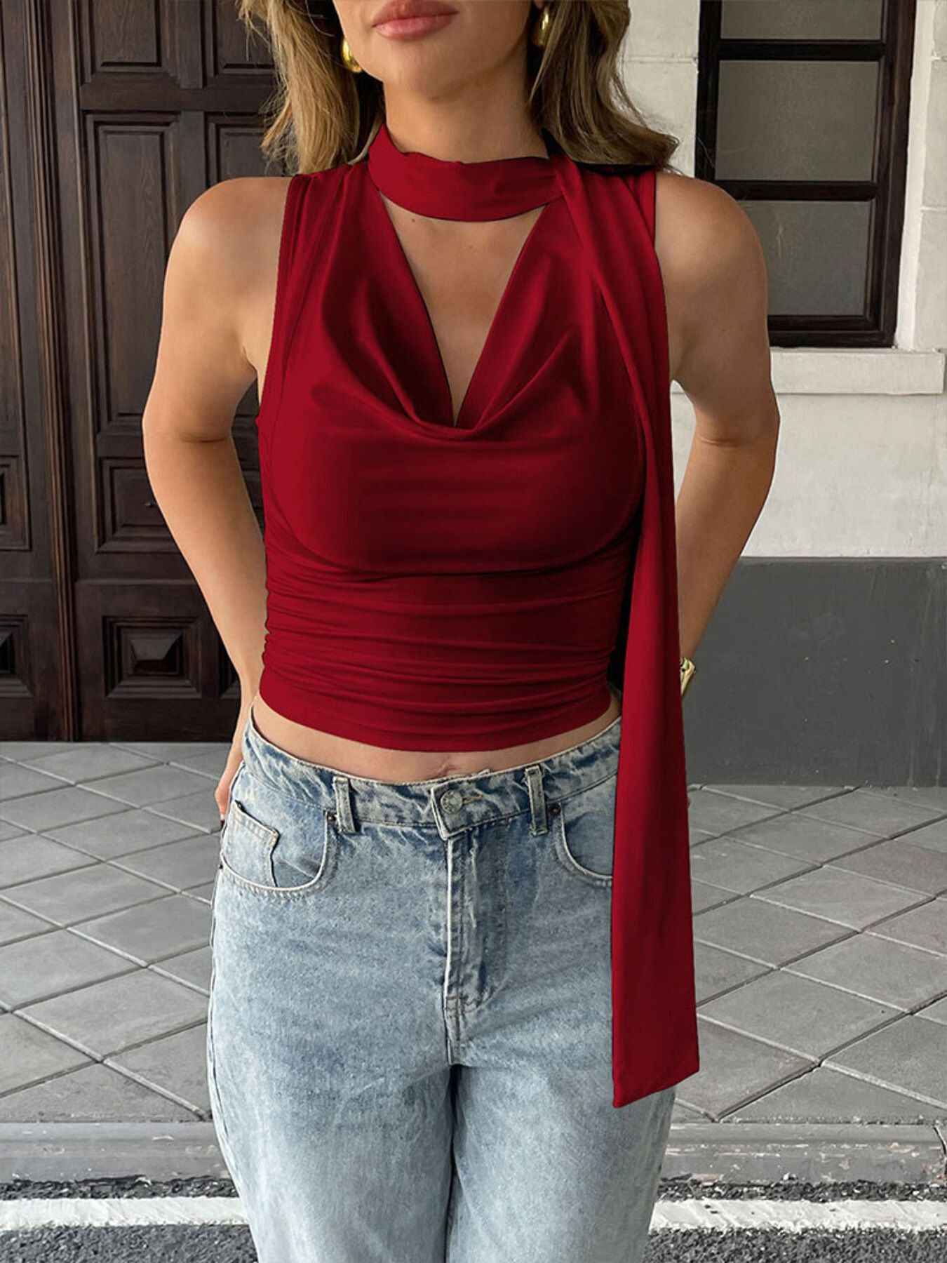 Cowl Neck Ruched Cami