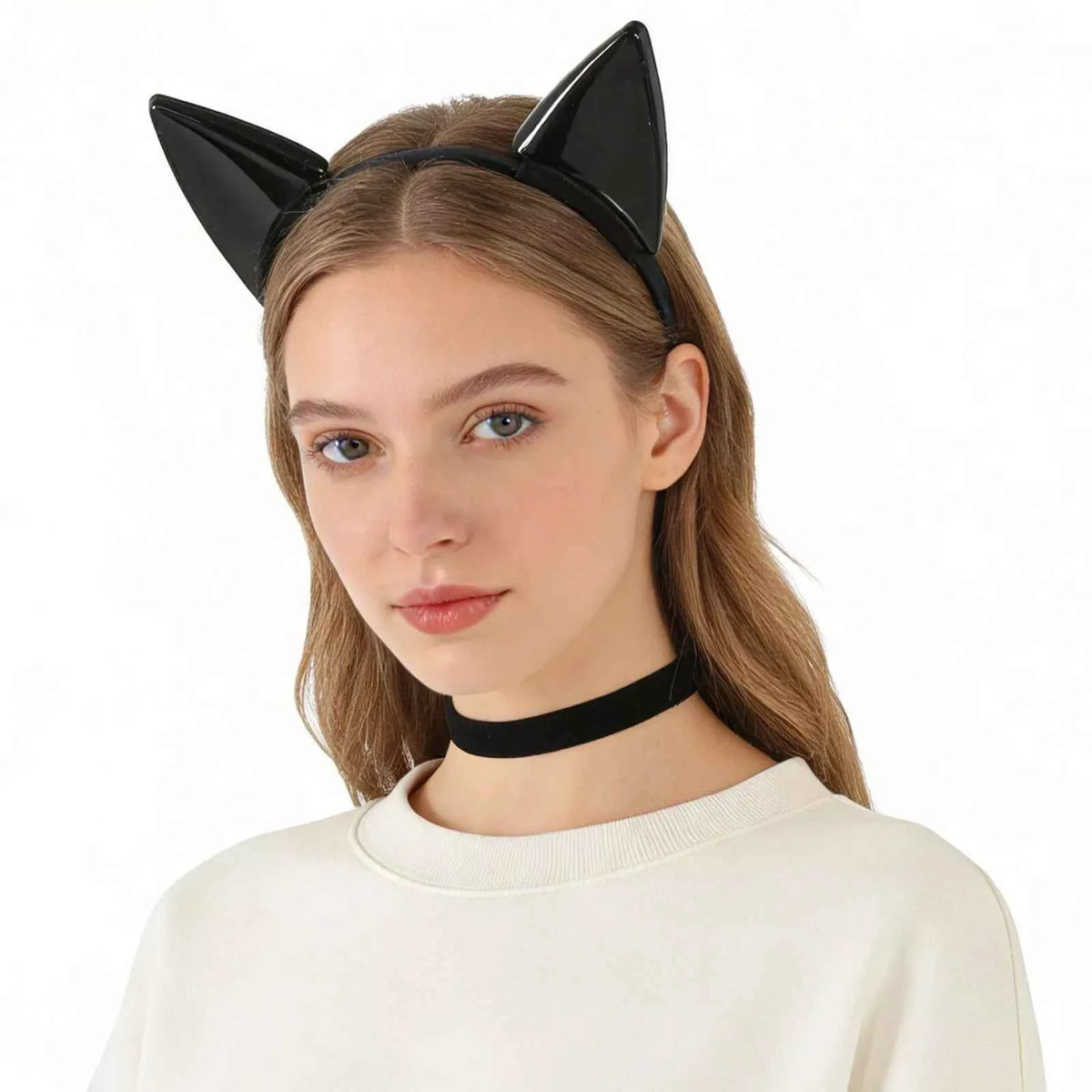 Black Glossy Cat Ear Headband - Halloween Cosplay Costume Accessory