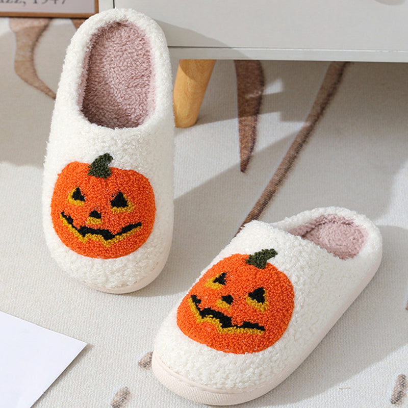 Pumpkin Slippers - Halloween Cartoon Plush House Shoes