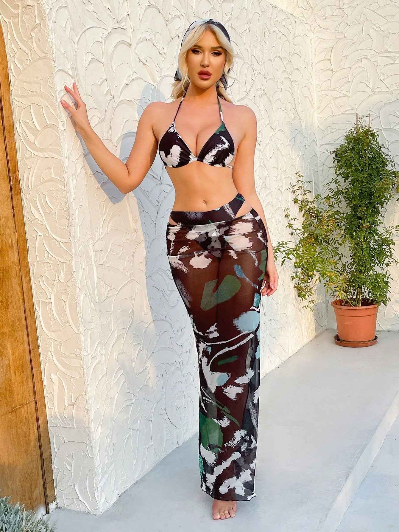 Printed Halter Neck Strapless Bikini Set Sexy Two-Piece Swimwear