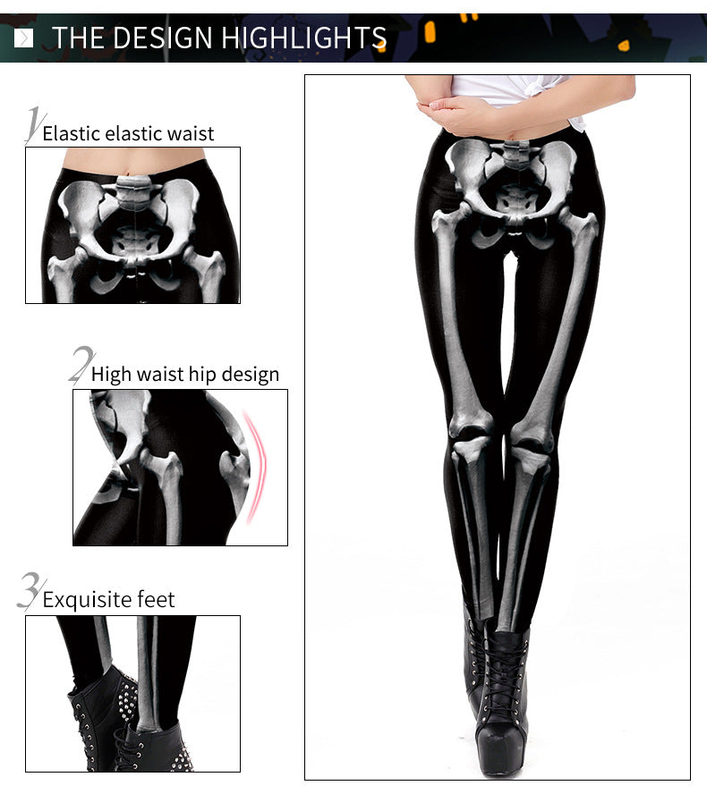 Black Skeleton Bone Leggings - 3D Print High Waist Tights