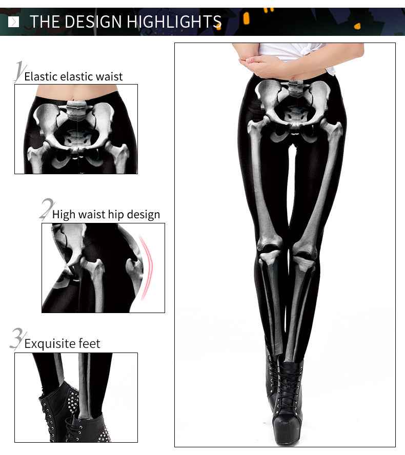 Black Skeleton Bone Leggings - 3D Print High Waist Tights