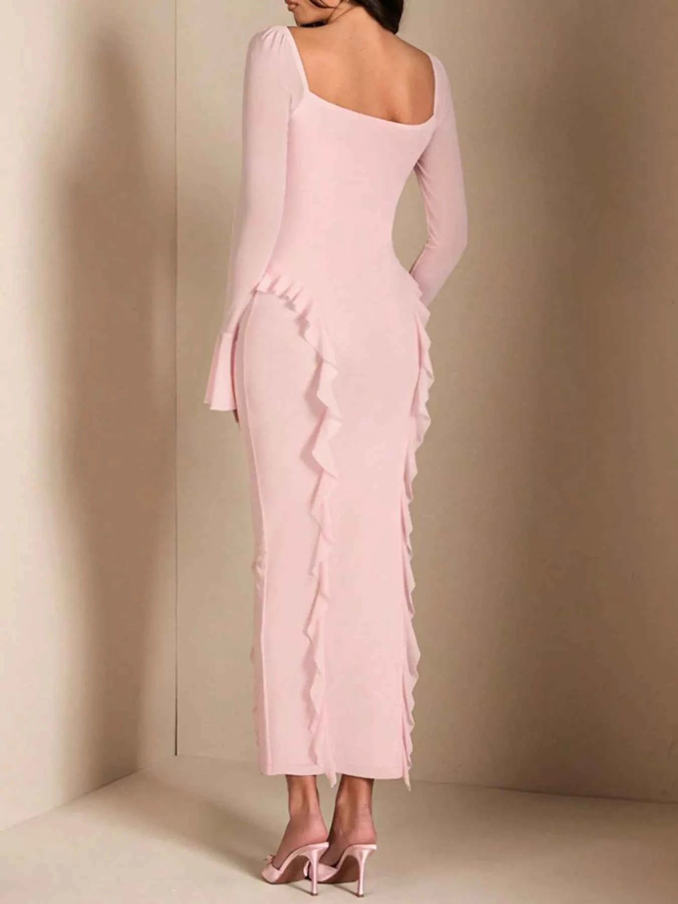 Ruffled Maxi Dress with Floral Detail