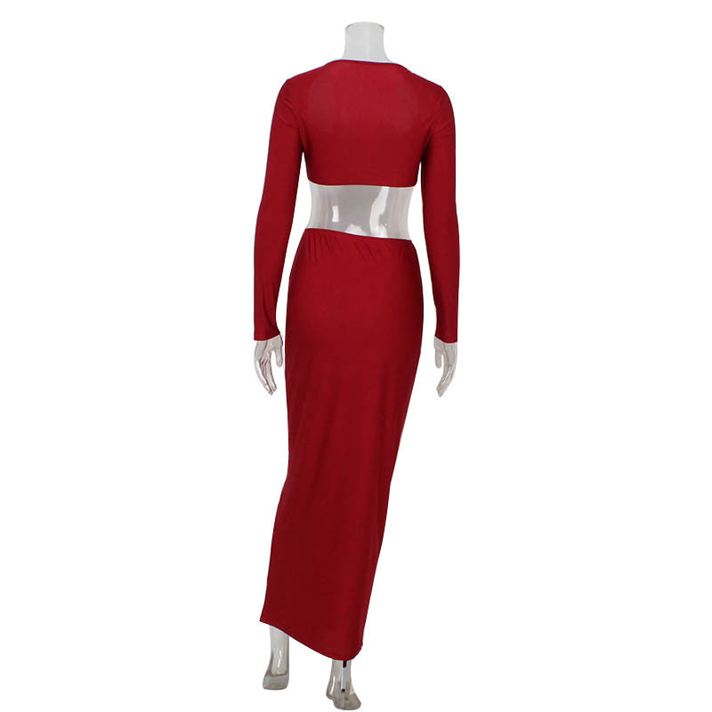 Two-Piece Skirt Set - Strapless Crop Top & Maxi Skirt