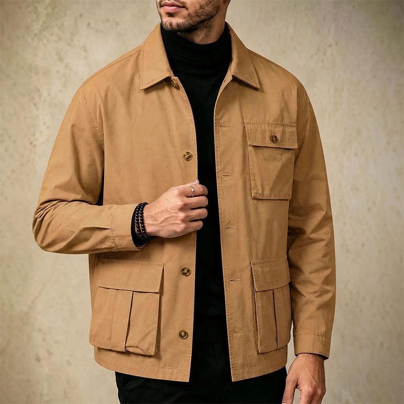 Cross-border Foreign Trade Wholesale Autumn New Men's Jacket Large Size Lapel Multi-pocket Trend All-match Work Coat Men
