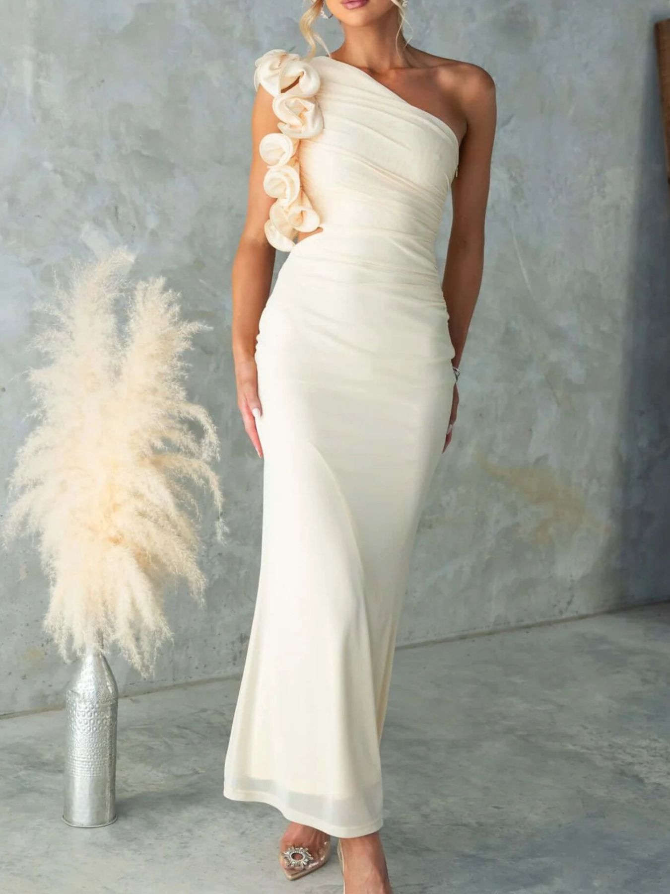 bodycon ruffle maxi dress One-Shoulder Choose Size:EU42 - UK9 - US11 Perfect for both casual PRETTYGARDEN Women's Summer Casual Google Product