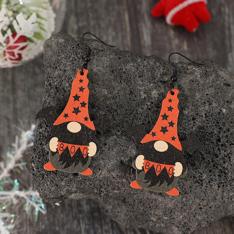 Wooden Point Hat Gnome Shape Earrings - Fashions Envy