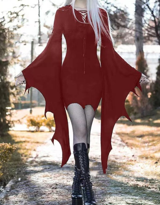 Slim Hooded Nienna Dress Halloween Carnival Party Dress - Cosplay Medieval Forest Elven Elf Pixie Costume