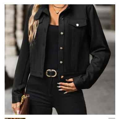 Women's Cropped Button-Front Jacket - Flap Chest Pockets