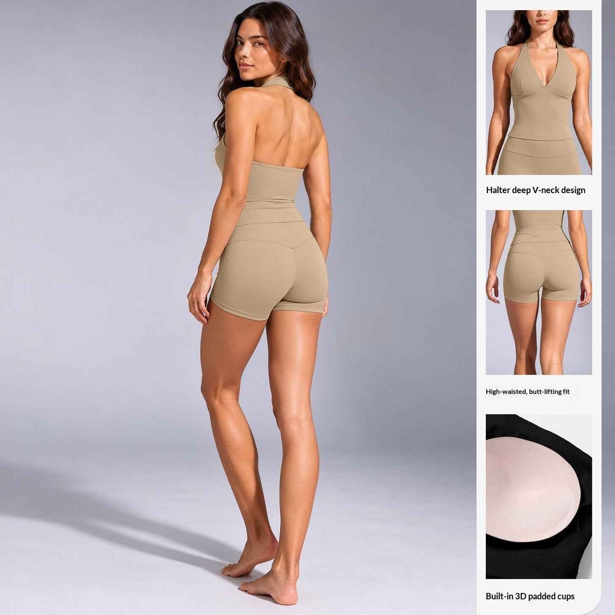 Halter V-Neck Yoga Top and Shorts - Choose Pieces or Set