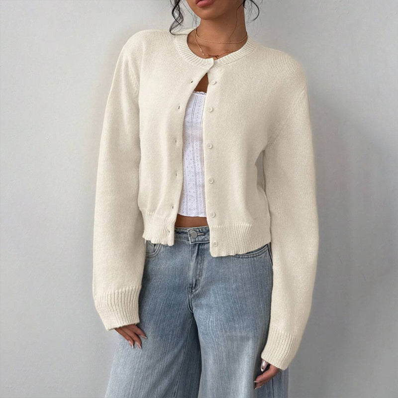 Women's Solid Color Button-Up Cardigan - Ribbed Detail Long Sleeve Knit Open Front Sweater Lightweight Spring&Fall Top - Fashions Envy