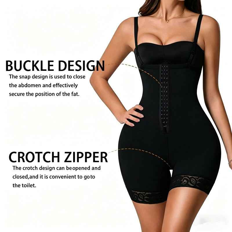 Women's Bodysuit With Tummy Control, High Compression Waist Trainer Shapewear, Seamless Body Shaper With Lace Trim, Adjustable Straps, Zipper Crotch