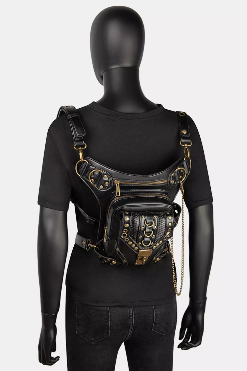 Steampunk Rivet Decor Multipurpose Crossbody Bag - Fashions Envy