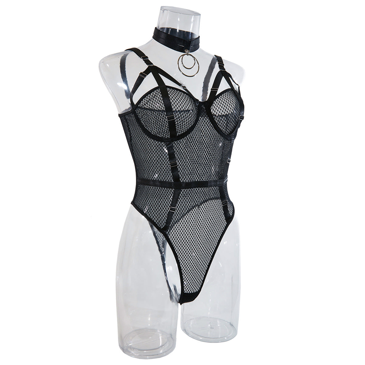 Sexy Lace Bodysuit with Choker - Slim Fit and Steel Ring Support