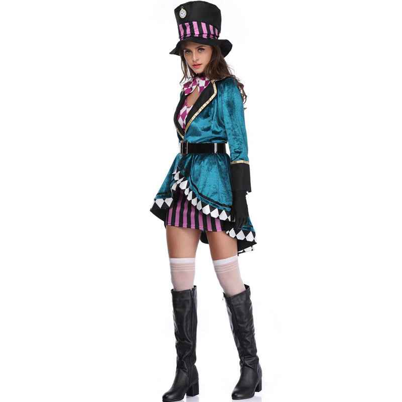 Halloween Mad Hatter Costume Set - Teal Velvet 7-Piece