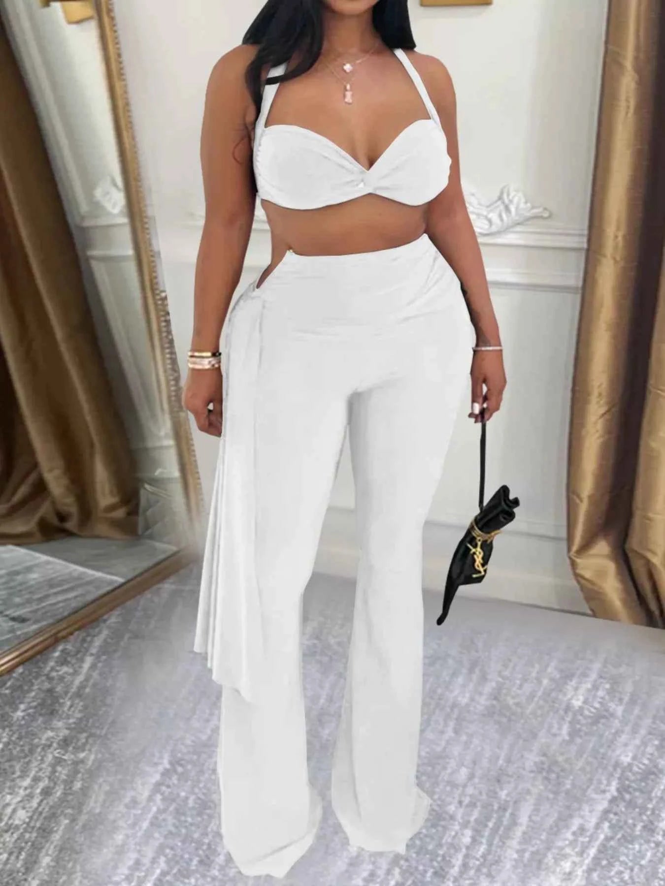 Halter Neck Top and Flare Pants Set