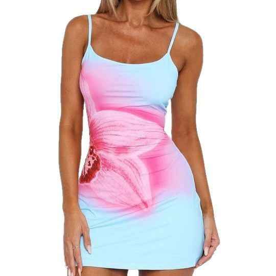 Floral Bodycon Mini Dress - Blue Halter Summer Style