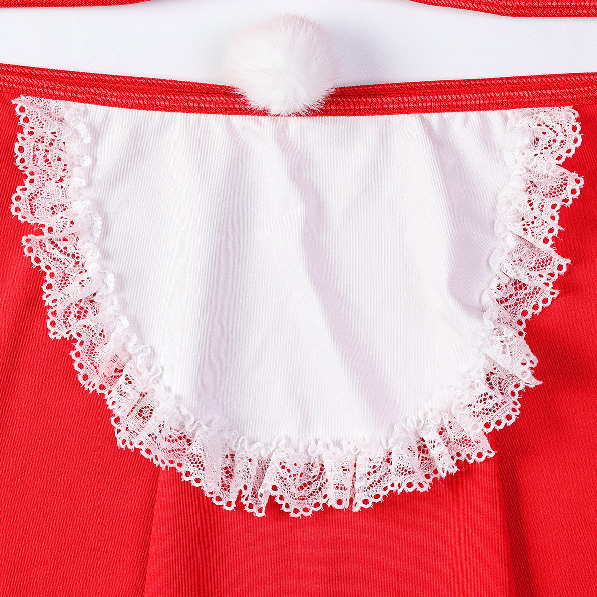Red Heart Cutout Christmas Lingerie - Lace Trim Mini Skirt Set