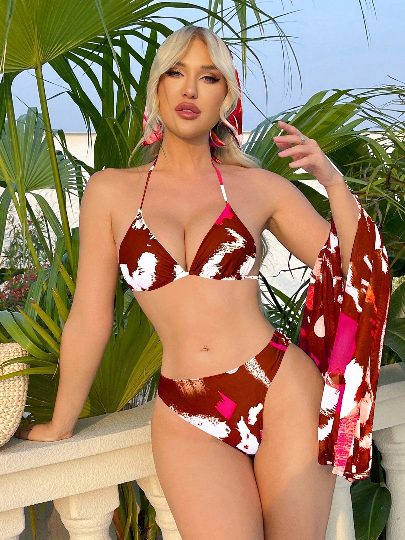 Printed Halter Neck Strapless Bikini Set Sexy Two-Piece Swimwear