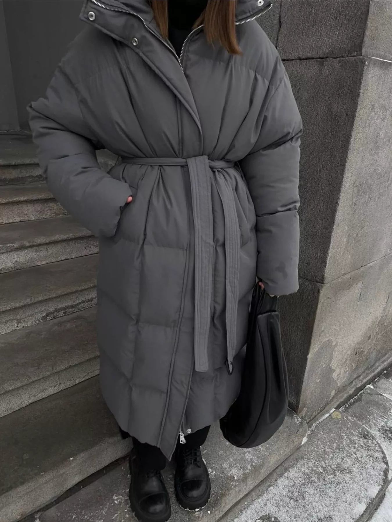 Longline Winter Coat - Padded with Belt - Fashions Envy