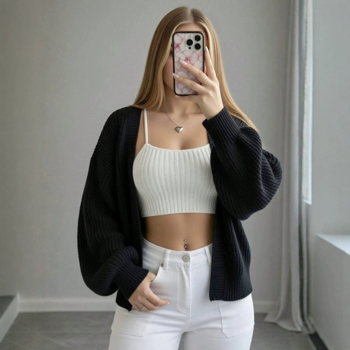 Relaxed Loose V-Neck Knit Cardigan for Women, Autumn Winter New Outerwear Sweater Coat, Plus Size Slimming Top