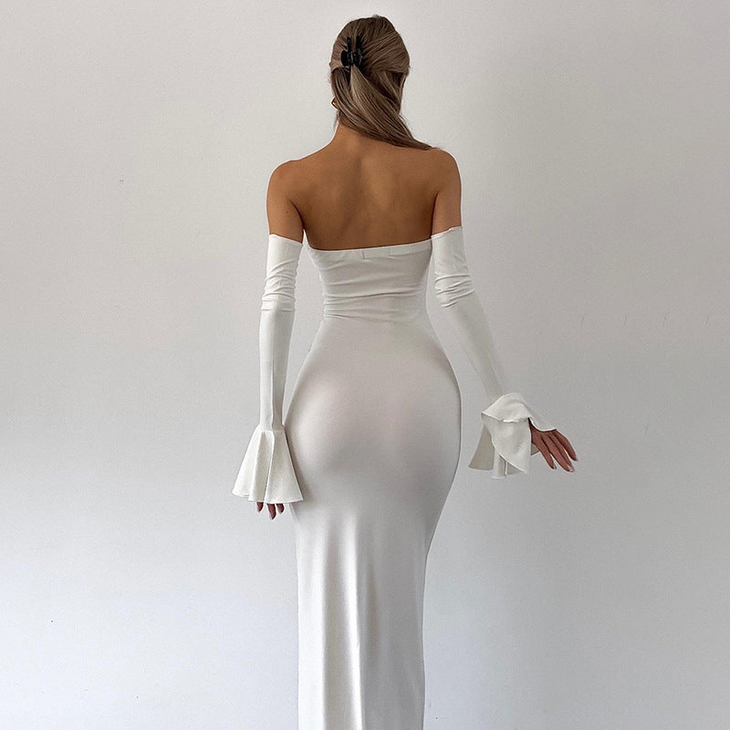 Mermaid Evening Dress - Off-Shoulder Long Sleeve Gown - Fashions Envy