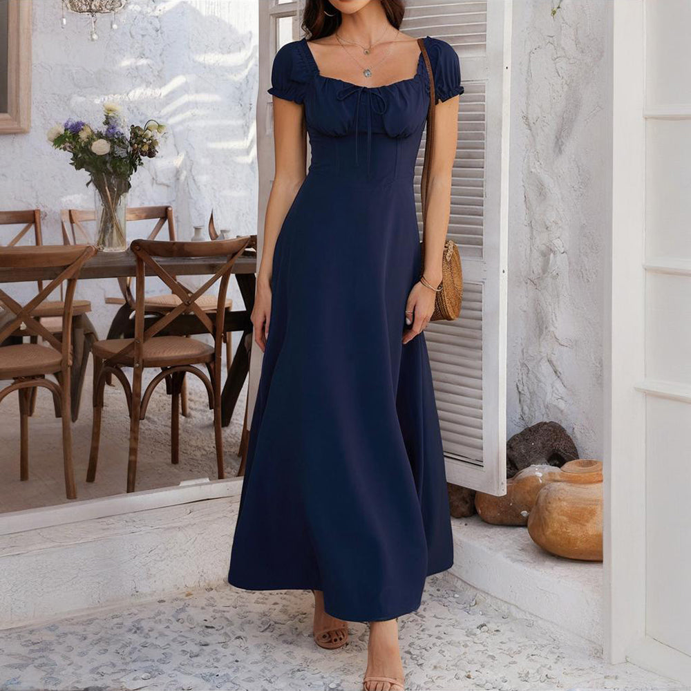 Women's Bohemian Backless Flowy Ruffled Maxi Dress with Adjustable Belt - Summer Vacation
