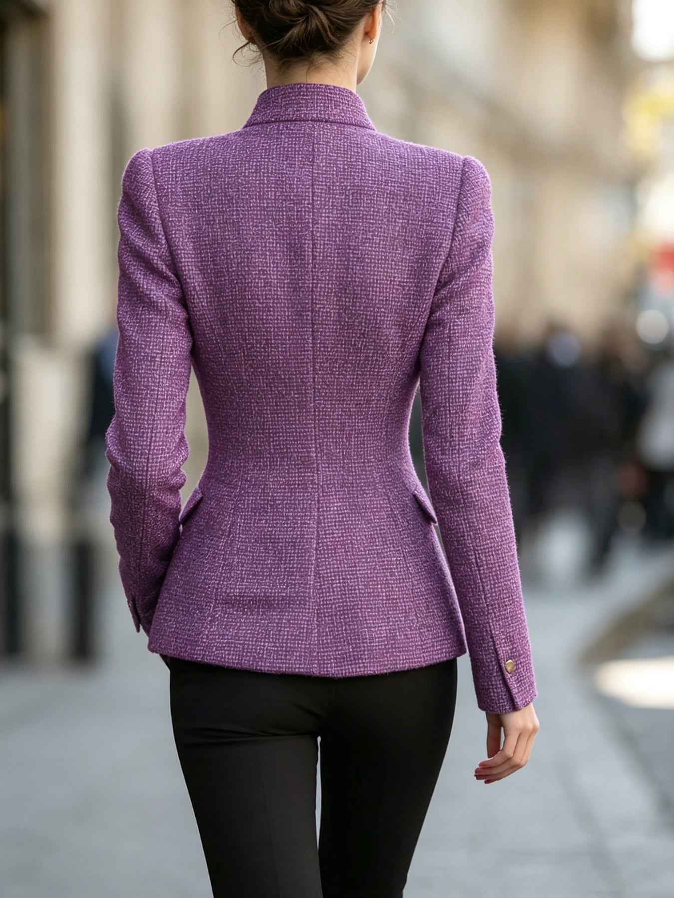 Purple Stand Collar Slim-fit Jacket - Elegant Long-sleeve