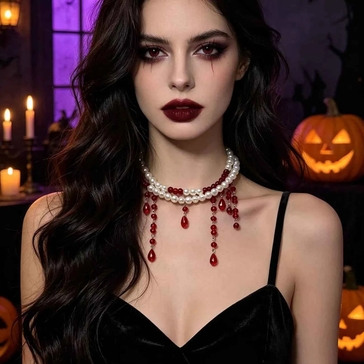 Pearl Double-Strand Choker - Teardrop Bead Fringe Gothic