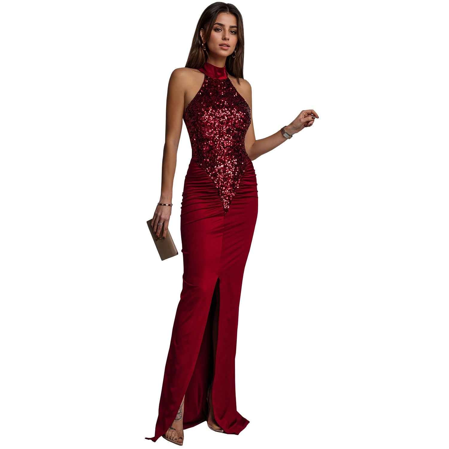 Sequin Velvet Split Maxi Dress - Bodycon Prom Gown